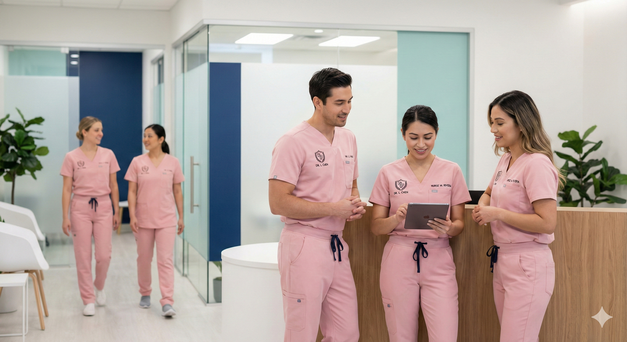 Equipo médico en rosa